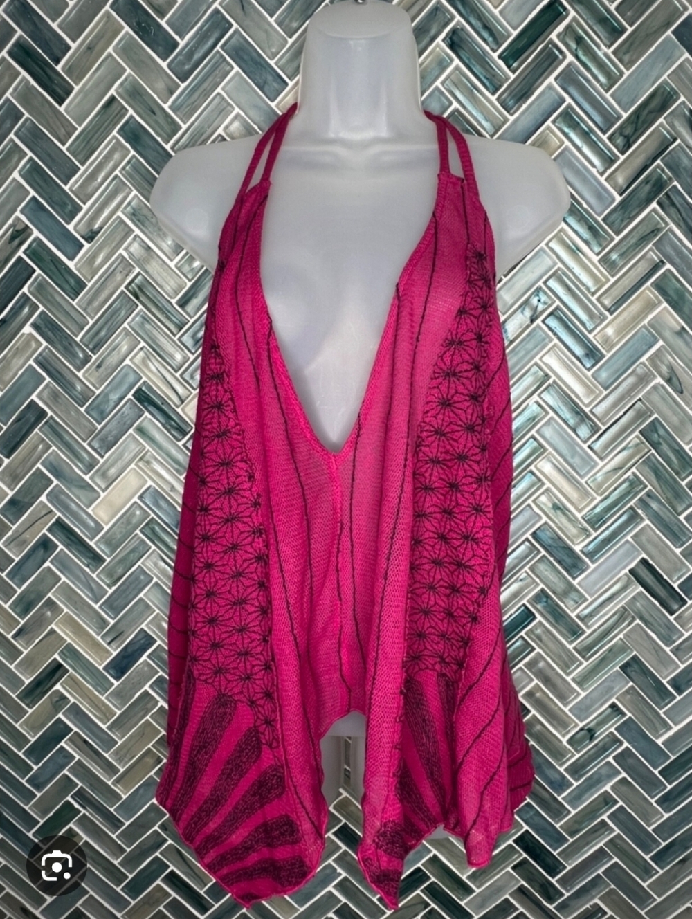 Free People Fuchsia Pink Halter Knit Draped Top